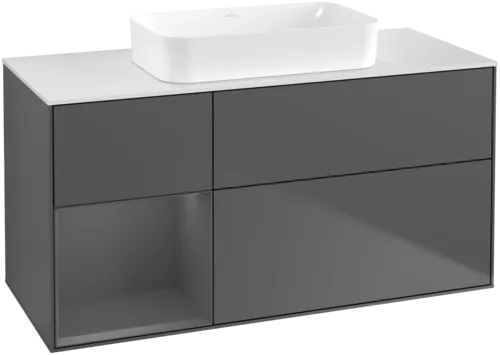 Bild von VILLEROY BOCH Finion Waschbeckenunterschrank, mit Beleuchtung, 3 Auszüge, 1200 x 603 x 501 mm, Anthracite Matt Lacquer / Anthracite Matt Lacquer / Glass White Matt #F701GKGK