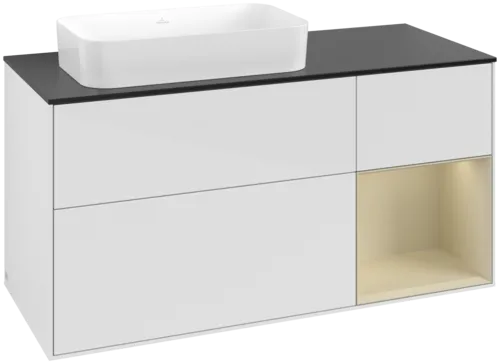 Bild von VILLEROY BOCH Finion Waschbeckenunterschrank, mit Beleuchtung, 3 Auszüge, 1200 x 603 x 501 mm, Glossy White Lacquer / Silk Grey Matt Lacquer / Glass Black Matt #F692HJGF