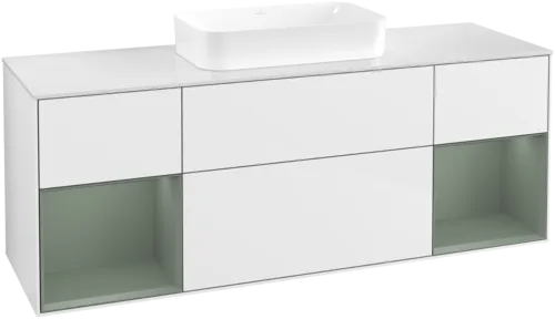 Bild von VILLEROY BOCH Finion Waschbeckenunterschrank, mit Beleuchtung, 4 Auszüge, 1600 x 603 x 501 mm, Glossy White Lacquer / Olive Matt Lacquer / Glass White Matt #F741GMGF