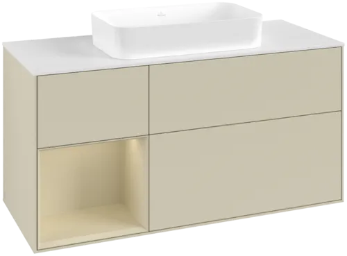 Bild von VILLEROY BOCH Finion Waschbeckenunterschrank, mit Beleuchtung, 3 Auszüge, 1200 x 603 x 501 mm, Silk Grey Matt Lacquer / Silk Grey Matt Lacquer / Glass White Matt #F701HJHJ
