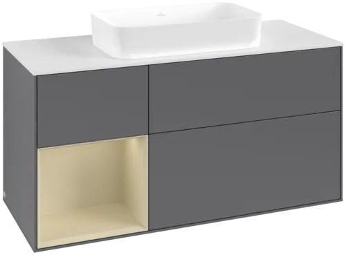 Bild von VILLEROY BOCH Finion Waschbeckenunterschrank, mit Beleuchtung, 3 Auszüge, 1200 x 603 x 501 mm, Anthracite Matt Lacquer / Silk Grey Matt Lacquer / Glass White Matt #F701HJGK