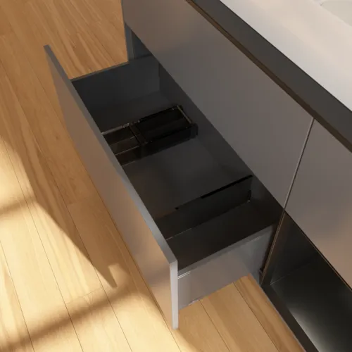 Bild von VILLEROY BOCH Finion Waschbeckenunterschrank, mit Beleuchtung, 3 Auszüge, 1200 x 603 x 501 mm, Anthracite Matt Lacquer / Black Matt Lacquer / Glass Black Matt #F712PDGK