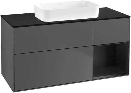 Bild von VILLEROY BOCH Finion Waschbeckenunterschrank, mit Beleuchtung, 3 Auszüge, 1200 x 603 x 501 mm, Anthracite Matt Lacquer / Black Matt Lacquer / Glass Black Matt #F712PDGK