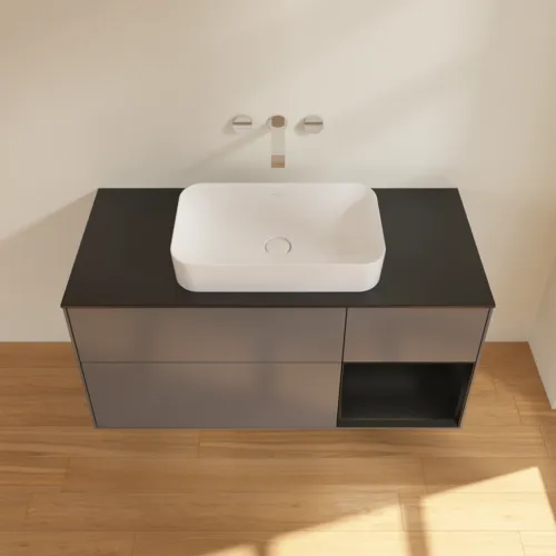 Bild von VILLEROY BOCH Finion Waschbeckenunterschrank, mit Beleuchtung, 3 Auszüge, 1200 x 603 x 501 mm, Anthracite Matt Lacquer / Black Matt Lacquer / Glass Black Matt #F712PDGK