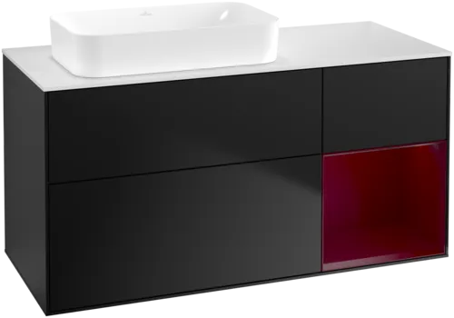 Bild von VILLEROY BOCH Finion Waschbeckenunterschrank, mit Beleuchtung, 3 Auszüge, 1200 x 603 x 501 mm, Black Matt Lacquer / Peony Matt Lacquer / Glass White Matt #F691HBPD