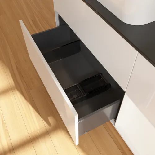 Bild von VILLEROY BOCH Finion Waschbeckenunterschrank, mit Beleuchtung, 3 Auszüge, 1200 x 603 x 501 mm, Glossy White Lacquer / White Matt Lacquer / Glass Black Matt #F692MTGF