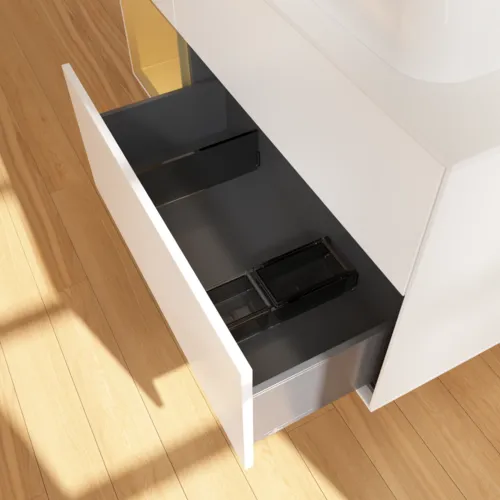 Bild von VILLEROY BOCH Finion Waschbeckenunterschrank, mit Beleuchtung, 3 Auszüge, 1200 x 603 x 501 mm, White Matt Lacquer / Gold Matt Lacquer / Glass White Matt #F681HFMT