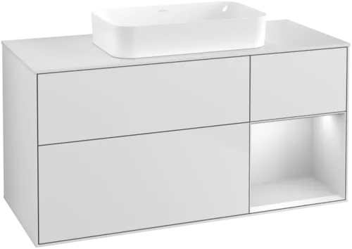 Bild von VILLEROY BOCH Finion Waschbeckenunterschrank, mit Beleuchtung, 3 Auszüge, 1200 x 603 x 501 mm, White Matt Lacquer / White Matt Lacquer / Glass White Matt #F711MTMT