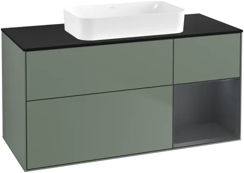 Bild von VILLEROY BOCH Finion Waschbeckenunterschrank, mit Beleuchtung, 3 Auszüge, 1200 x 603 x 501 mm, Olive Matt Lacquer / Midnight Blue Matt Lacquer / Glass Black Matt #F712HGGM