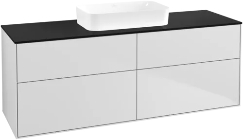 Bild von VILLEROY BOCH Finion Waschbeckenunterschrank, 4 Auszüge, 1600 x 603 x 501 mm, White Matt Lacquer / Glass Black Matt #F73200MT