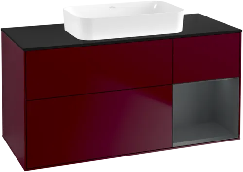Bild von VILLEROY BOCH Finion Waschbeckenunterschrank, mit Beleuchtung, 3 Auszüge, 1200 x 603 x 501 mm, Peony Matt Lacquer / Midnight Blue Matt Lacquer / Glass Black Matt #F712HGHB