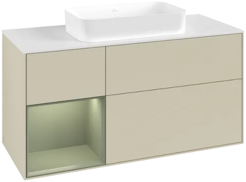 Bild von VILLEROY BOCH Finion Waschbeckenunterschrank, mit Beleuchtung, 3 Auszüge, 1200 x 603 x 501 mm, Silk Grey Matt Lacquer / Olive Matt Lacquer / Glass White Matt #F701GMHJ
