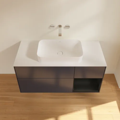 Bild von VILLEROY BOCH Finion Waschbeckenunterschrank, mit Beleuchtung, 3 Auszüge, 1200 x 603 x 501 mm, Midnight Blue Matt Lacquer / Black Matt Lacquer / Glass White Matt #F711PDHG