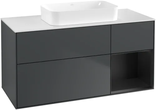 Bild von VILLEROY BOCH Finion Waschbeckenunterschrank, mit Beleuchtung, 3 Auszüge, 1200 x 603 x 501 mm, Midnight Blue Matt Lacquer / Black Matt Lacquer / Glass White Matt #F711PDHG