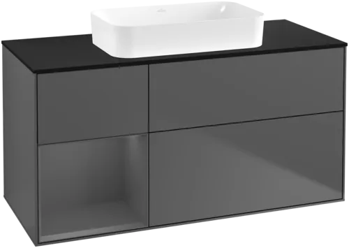 Bild von VILLEROY BOCH Finion Waschbeckenunterschrank, mit Beleuchtung, 3 Auszüge, 1200 x 603 x 501 mm, Anthracite Matt Lacquer / Anthracite Matt Lacquer / Glass Black Matt #F702GKGK