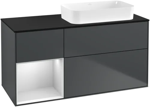 Bild von VILLEROY BOCH Finion Waschbeckenunterschrank, mit Beleuchtung, 3 Auszüge, 1200 x 603 x 501 mm, Midnight Blue Matt Lacquer / White Matt Lacquer / Glass Black Matt #F682MTHG