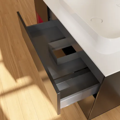 Picture of VILLEROY BOCH Finion Vanity unit, with lighting, 3 pull-out compartments, 1200 x 603 x 501 mm, Black Matt Lacquer / Peony Matt Lacquer / Glass White Matt #F681HBPD
