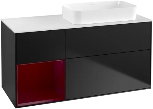 Bild von VILLEROY BOCH Finion Waschbeckenunterschrank, mit Beleuchtung, 3 Auszüge, 1200 x 603 x 501 mm, Black Matt Lacquer / Peony Matt Lacquer / Glass White Matt #F681HBPD