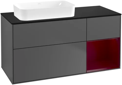 Bild von VILLEROY BOCH Finion Waschbeckenunterschrank, mit Beleuchtung, 3 Auszüge, 1200 x 603 x 501 mm, Anthracite Matt Lacquer / Peony Matt Lacquer / Glass Black Matt #F692HBGK