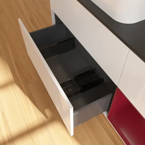 Bild von VILLEROY BOCH Finion Waschbeckenunterschrank, mit Beleuchtung, 3 Auszüge, 1200 x 603 x 501 mm, Glossy White Lacquer / Peony Matt Lacquer / Glass Black Matt #F692HBGF