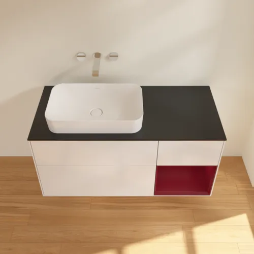 Bild von VILLEROY BOCH Finion Waschbeckenunterschrank, mit Beleuchtung, 3 Auszüge, 1200 x 603 x 501 mm, Glossy White Lacquer / Peony Matt Lacquer / Glass Black Matt #F692HBGF