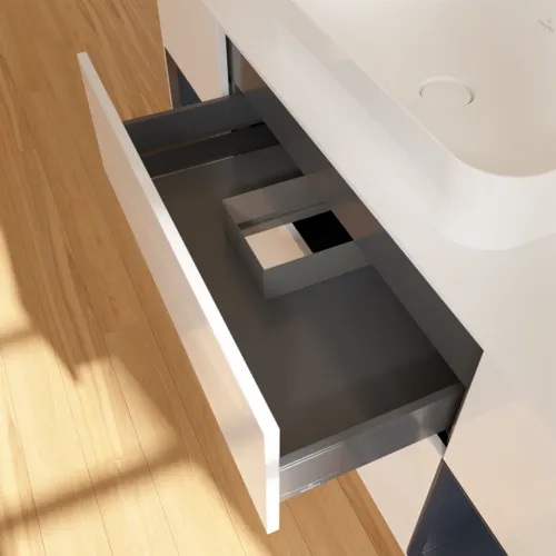 Picture of VILLEROY BOCH Finion Vanity unit, with lighting, 4 pull-out compartments, 1600 x 603 x 501 mm, Glossy White Lacquer / Midnight Blue Matt Lacquer / Glass White Matt #F741HGGF
