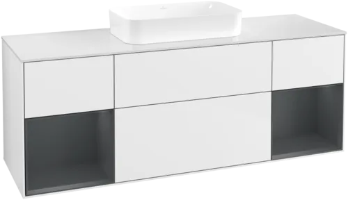 Bild von VILLEROY BOCH Finion Waschbeckenunterschrank, mit Beleuchtung, 4 Auszüge, 1600 x 603 x 501 mm, Glossy White Lacquer / Midnight Blue Matt Lacquer / Glass White Matt #F741HGGF