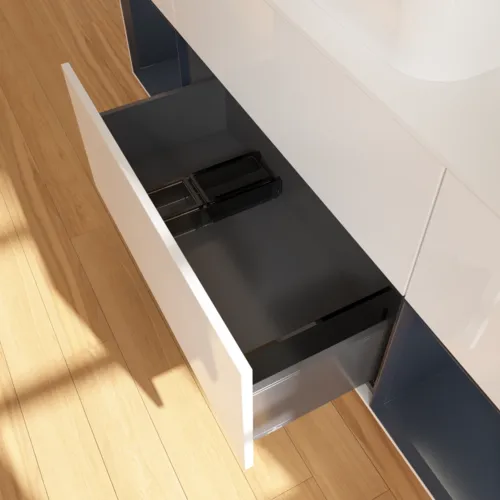 Picture of VILLEROY BOCH Finion Vanity unit, with lighting, 4 pull-out compartments, 1600 x 603 x 501 mm, Glossy White Lacquer / Midnight Blue Matt Lacquer / Glass White Matt #F741HGGF