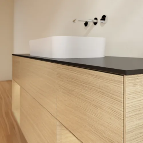 Bild von VILLEROY BOCH Finion Waschbeckenunterschrank, mit Beleuchtung, 4 Auszüge, 1600 x 603 x 501 mm, Oak Veneer / Oak Veneer / Glass Black Matt #F742PCPC
