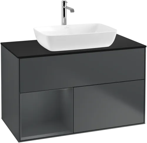 Bild von VILLEROY BOCH Finion Waschbeckenunterschrank, mit Beleuchtung, 2 Auszüge, 1000 x 603 x 501 mm, Midnight Blue Matt Lacquer / Midnight Blue Matt Lacquer / Glass Black Matt #F772HGHG