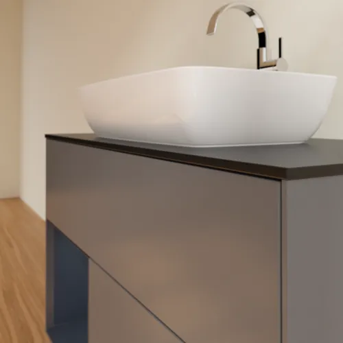 Bild von VILLEROY BOCH Finion Waschbeckenunterschrank, mit Beleuchtung, 2 Auszüge, 1000 x 603 x 501 mm, Anthracite Matt Lacquer / Midnight Blue Matt Lacquer / Glass Black Matt #F772HGGK