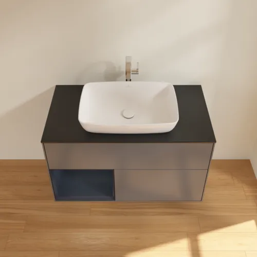 Bild von VILLEROY BOCH Finion Waschbeckenunterschrank, mit Beleuchtung, 2 Auszüge, 1000 x 603 x 501 mm, Anthracite Matt Lacquer / Midnight Blue Matt Lacquer / Glass Black Matt #F772HGGK