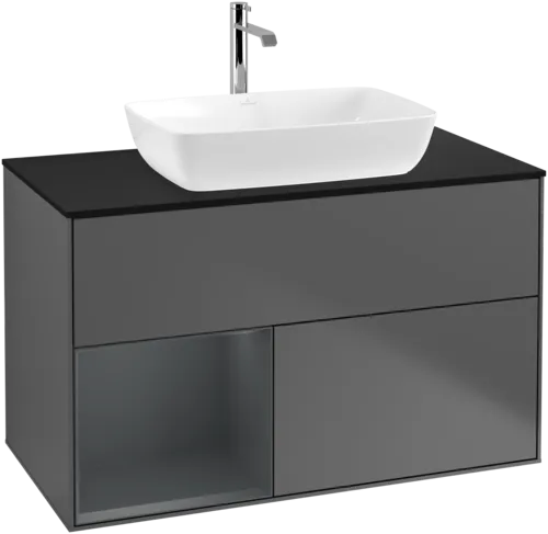 Bild von VILLEROY BOCH Finion Waschbeckenunterschrank, mit Beleuchtung, 2 Auszüge, 1000 x 603 x 501 mm, Anthracite Matt Lacquer / Midnight Blue Matt Lacquer / Glass Black Matt #F772HGGK