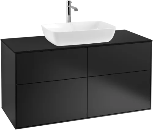 Obrázek VILLEROY BOCH Toaletní skříňka Finion, 4 výsuvy, 1200 x 603 x 501 mm, černý matný lak / černé matné sklo #F79200PD