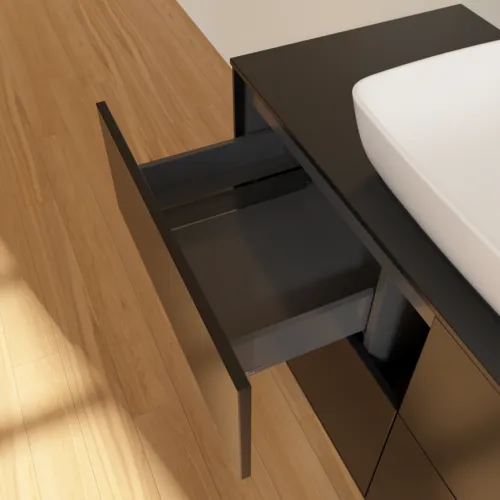 Obrázek VILLEROY BOCH Toaletní skříňka Finion, 4 výsuvy, 1200 x 603 x 501 mm, černý matný lak / černé matné sklo #F79200PD