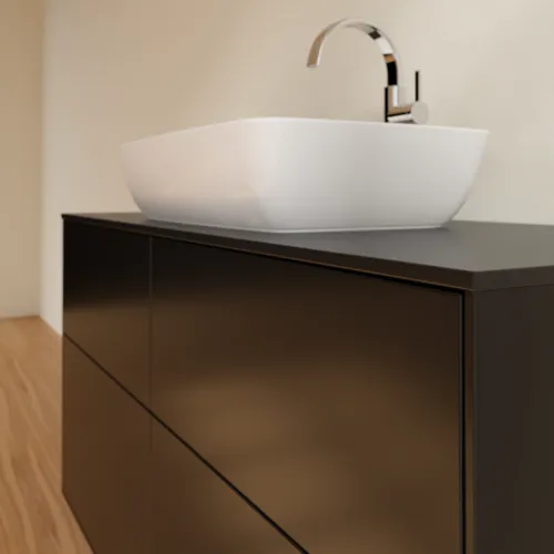 Obrázek VILLEROY BOCH Toaletní skříňka Finion, 4 výsuvy, 1200 x 603 x 501 mm, černý matný lak / černé matné sklo #F79200PD