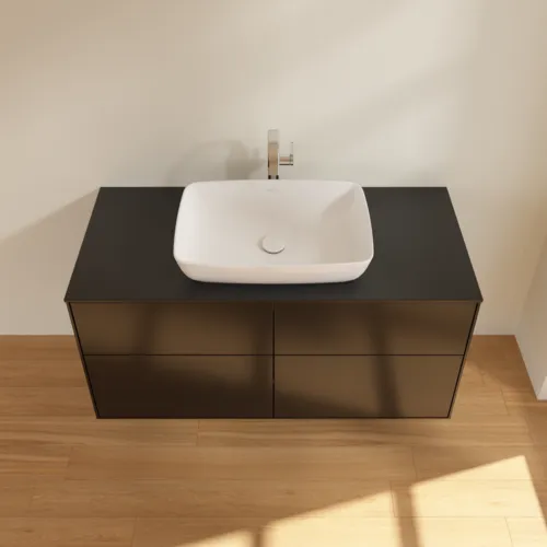 Obrázek VILLEROY BOCH Toaletní skříňka Finion, 4 výsuvy, 1200 x 603 x 501 mm, černý matný lak / černé matné sklo #F79200PD