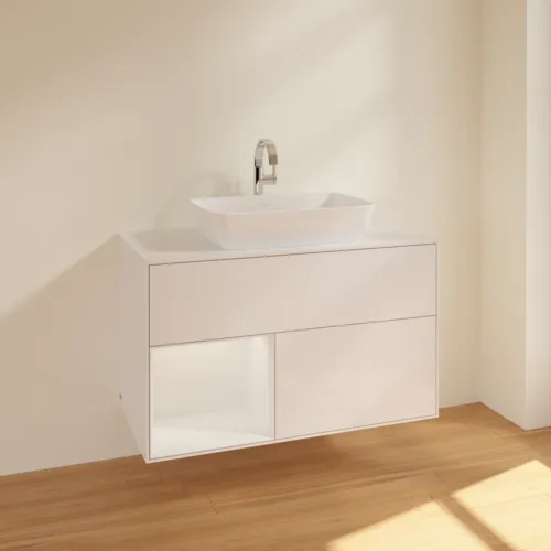 Bild von VILLEROY BOCH Finion Waschbeckenunterschrank, mit Beleuchtung, 2 Auszüge, 1000 x 603 x 501 mm, Glossy White Lacquer / Glossy White Lacquer / Glass White Matt #F771GFGF