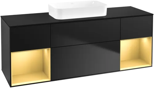 Bild von VILLEROY BOCH Finion Waschbeckenunterschrank, mit Beleuchtung, 4 Auszüge, 1600 x 603 x 501 mm, Black Matt Lacquer / Gold Matt Lacquer / Glass Black Matt #F742HFPD