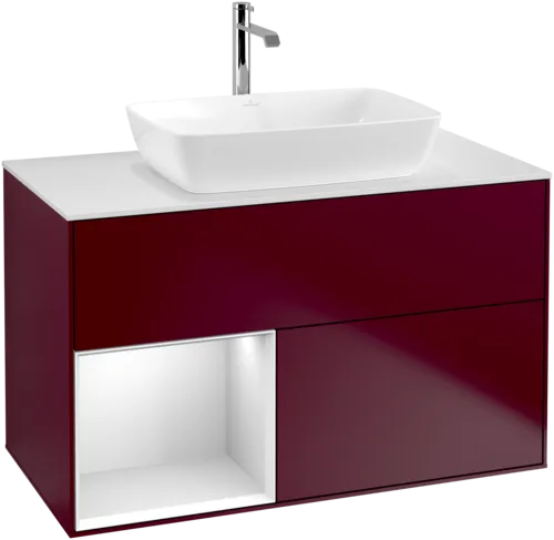 Bild von VILLEROY BOCH Finion Waschbeckenunterschrank, mit Beleuchtung, 2 Auszüge, 1000 x 603 x 501 mm, Peony Matt Lacquer / White Matt Lacquer / Glass White Matt #F771MTHB