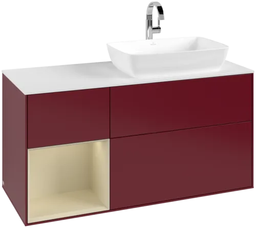 Bild von VILLEROY BOCH Finion Waschbeckenunterschrank, mit Beleuchtung, 3 Auszüge, 1200 x 603 x 501 mm, Peony Matt Lacquer / Silk Grey Matt Lacquer / Glass White Matt #F801HJHB