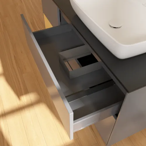 Bild von VILLEROY BOCH Finion Waschbeckenunterschrank, mit Beleuchtung, 3 Auszüge, 1200 x 603 x 501 mm, Anthracite Matt Lacquer / Gold Matt Lacquer / Glass Black Matt #F802HFGK
