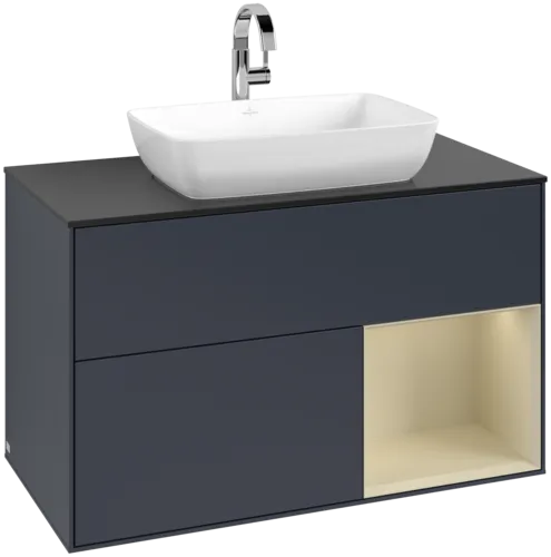 Bild von VILLEROY BOCH Finion Waschbeckenunterschrank, mit Beleuchtung, 2 Auszüge, 1000 x 603 x 501 mm, Midnight Blue Matt Lacquer / Silk Grey Matt Lacquer / Glass Black Matt #F782HJHG