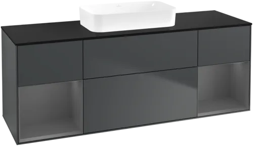 Bild von VILLEROY BOCH Finion Waschbeckenunterschrank, mit Beleuchtung, 4 Auszüge, 1600 x 603 x 501 mm, Midnight Blue Matt Lacquer / Anthracite Matt Lacquer / Glass Black Matt #F742GKHG