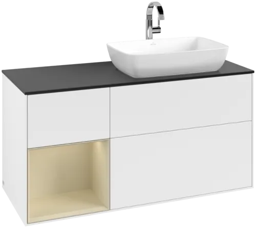 Bild von VILLEROY BOCH Finion Waschbeckenunterschrank, mit Beleuchtung, 3 Auszüge, 1200 x 603 x 501 mm, White Matt Lacquer / Silk Grey Matt Lacquer / Glass Black Matt #F802HJMT