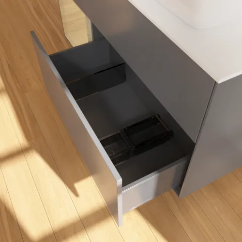 Bild von VILLEROY BOCH Finion Waschbeckenunterschrank, mit Beleuchtung, 3 Auszüge, 1200 x 603 x 501 mm, Anthracite Matt Lacquer / Oak Veneer / Glass White Matt #F801PCGK