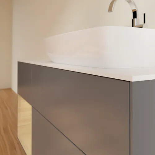 Bild von VILLEROY BOCH Finion Waschbeckenunterschrank, mit Beleuchtung, 3 Auszüge, 1200 x 603 x 501 mm, Anthracite Matt Lacquer / Oak Veneer / Glass White Matt #F801PCGK