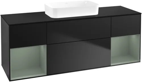 Bild von VILLEROY BOCH Finion Waschbeckenunterschrank, mit Beleuchtung, 4 Auszüge, 1600 x 603 x 501 mm, Black Matt Lacquer / Olive Matt Lacquer / Glass Black Matt #F742GMPD