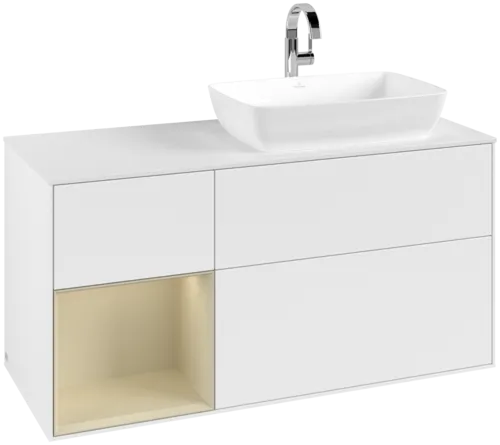 Bild von VILLEROY BOCH Finion Waschbeckenunterschrank, mit Beleuchtung, 3 Auszüge, 1200 x 603 x 501 mm, White Matt Lacquer / Silk Grey Matt Lacquer / Glass White Matt #F801HJMT