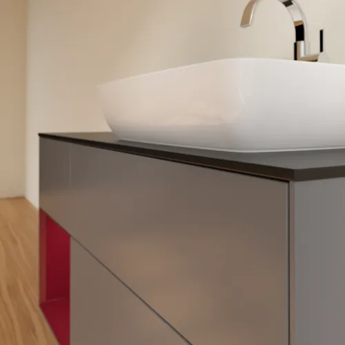 Picture of VILLEROY BOCH Finion Vanity unit, with lighting, 3 pull-out compartments, 1200 x 603 x 501 mm, Anthracite Matt Lacquer / Peony Matt Lacquer / Glass Black Matt #F802HBGK